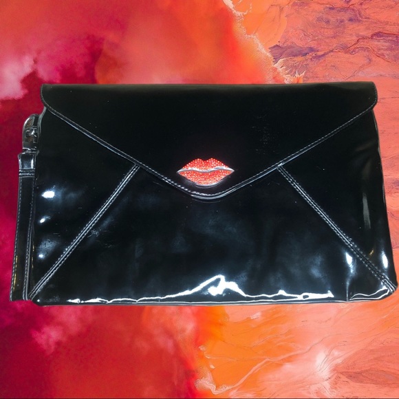 🛼Kirna Zabete Red KISS Large Clutch 14x8 inches - Picture 1 of 12